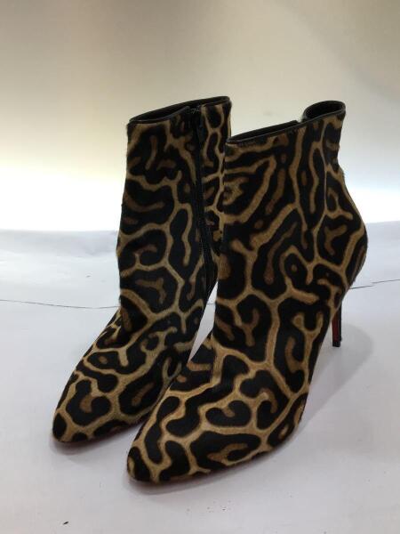 Christian クリスチャンルブタン 豹柄 レオパード ハラコ ヒールブーツ