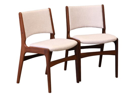 Dining Chairs Model 89 in Teak and Beige Upholstery attributed to