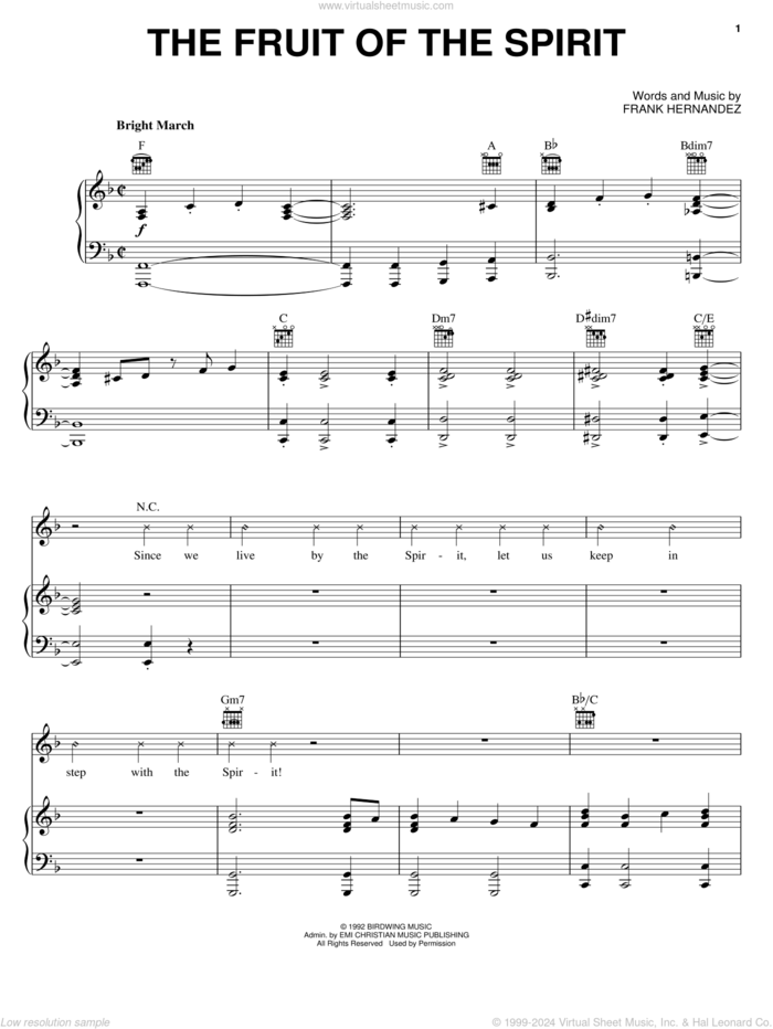 The Fruit Of The Spirit sheet music for voice, piano or guitar
