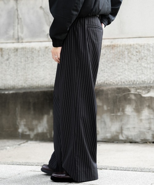 BLEME | フロントポケット ワイドストレート ストライプ スラックス