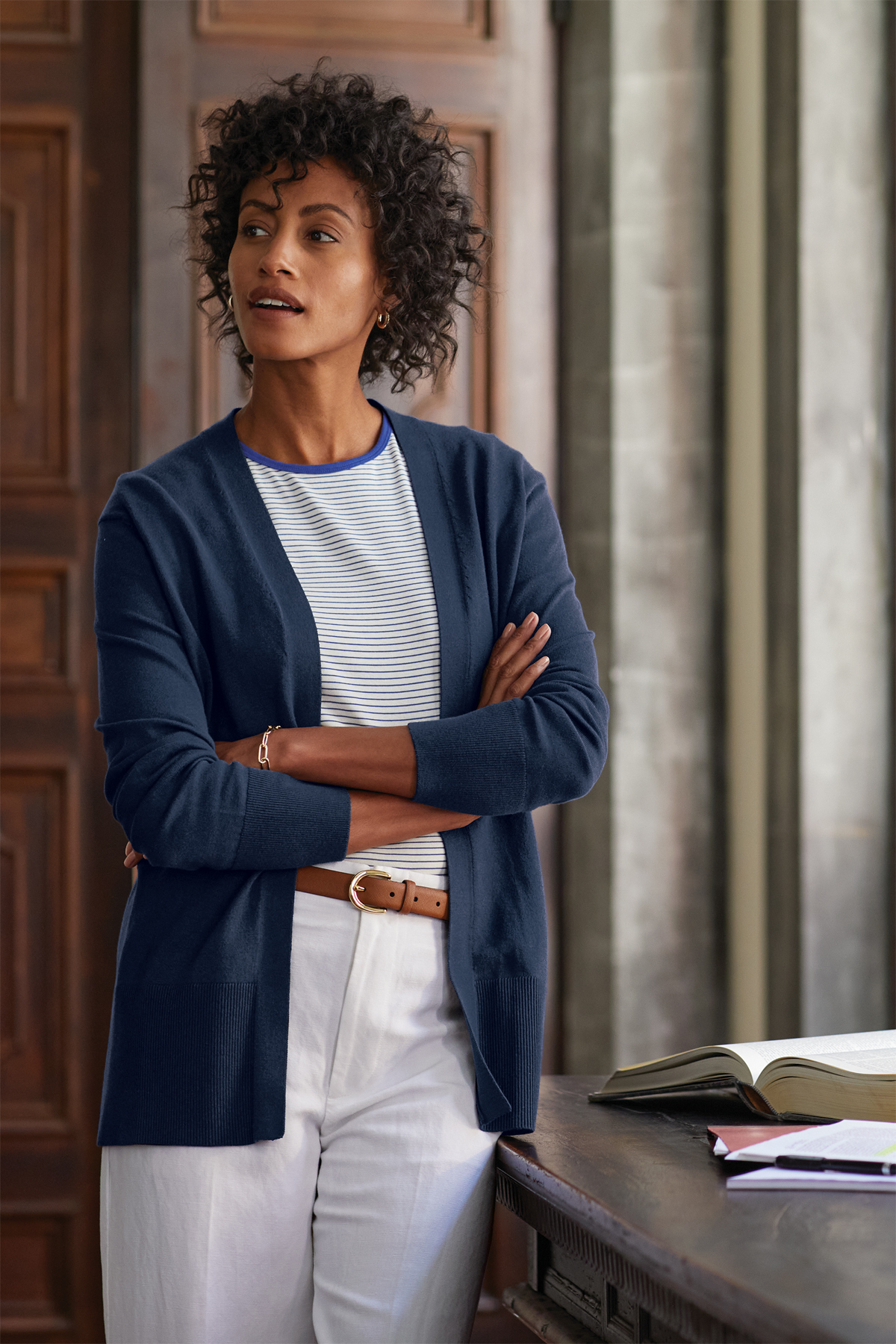 Brooks Brothers Women's Cotton Stretch Long Cardigan Sweater