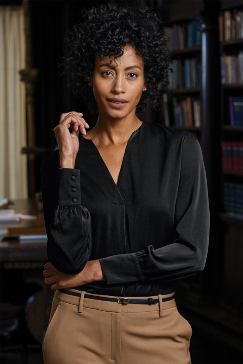 Brooks Brothers Women's Open-Neck Satin Blouse | Product | SanMar