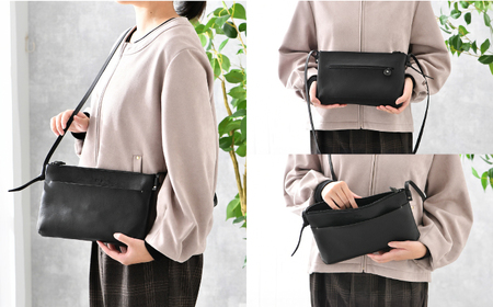 本革 レザーサコッシュ (ブラック) イタリア レザー ショルダーバッグ