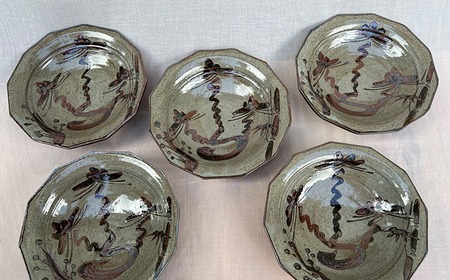 唐津焼】【1品限り・木箱付き】絵唐津松竹梅文12角向付 5客組 / 佐賀県