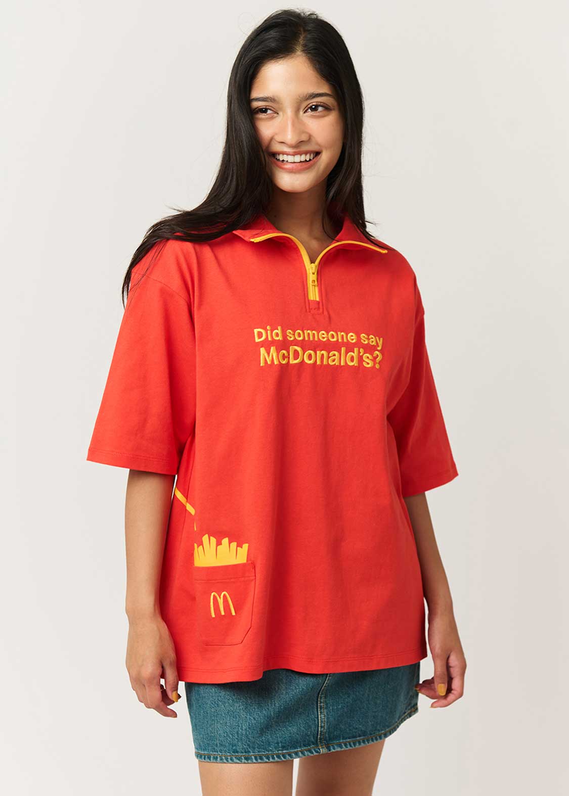 マクドナルドのお味はいかが？｜ハーフジップビッグシルエットTシャツ