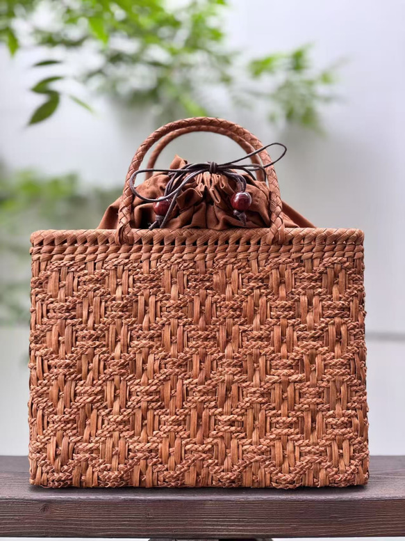 山葡萄かごバッグ 手作り 山葡萄籠バッグ 内布あり 三つ編み A4サイズ