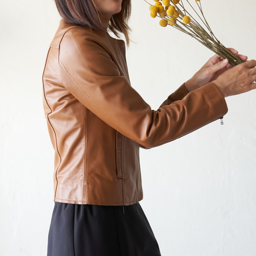 ﾓﾘﾉｶﾞｯｺｳ Mサイズ ラムレザーノーカラージャケットブルゾン (レザー