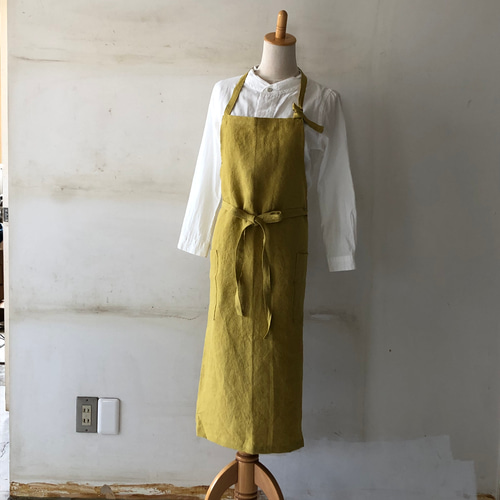 厚手透け感無いエプロンお探しの方にお勧め＊ベルギーリネン100%25