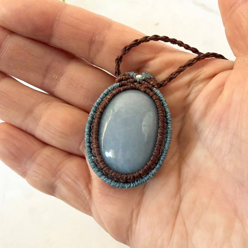 持ち込み石オーダー】マクラメ編みペンダント（ニ周編み）｜天然石