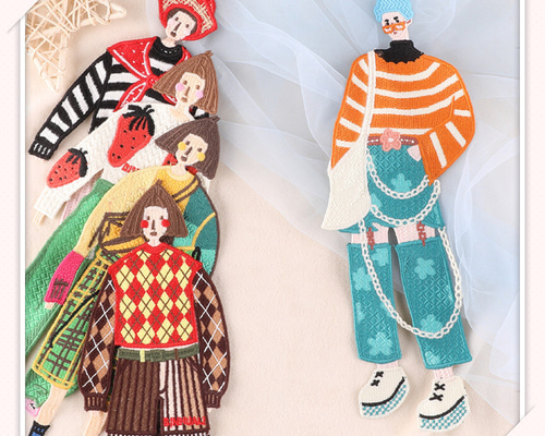 DX59 刺繍ワッペン 大きいサイズ おしゃれな女の子 【1枚分】 ワッペン