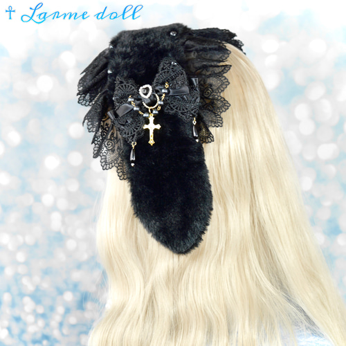 受注生産】《☥》たれうさ耳ファーヘッドドレス (黒) ヘッドドレス