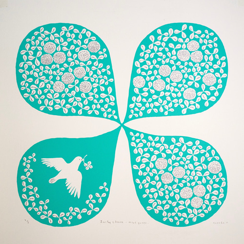 版画 Lucky Clover-mint green（シルクスクリーンプリント） 版画