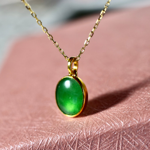 a06 受注製作 k18金ゴールド グアテマラ産 氷種 本翡翠 ネックレス