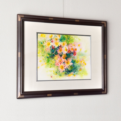 錦秋】水彩原画 F3サイズ 一点物 額装付き 豪華プレゼント付き 絵画