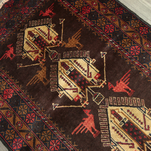 幸福の鳥モチーフ アフガントライバルラグ バルーチ族 オールド手織り