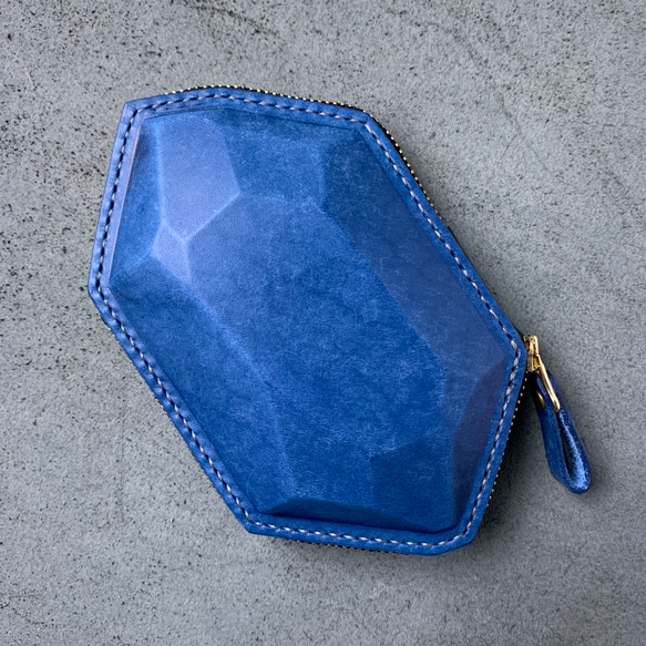 革の宝石(マヤショルダー)片面/アイスブルー/小物入れ/レザーポーチ