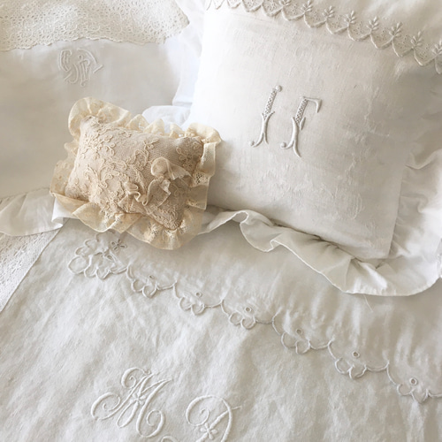 フランスアンティーク モノグラム クッション フランスアンティーク