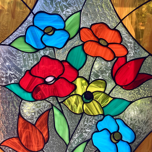 ステンドグラスパネル！！花 木枠付き♪ その他アート Atelier Yoshida