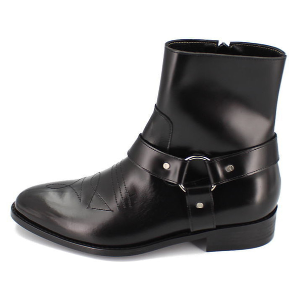 レザーブーツ サイドジップベルトデザインブーツ メンズブーツ レザー