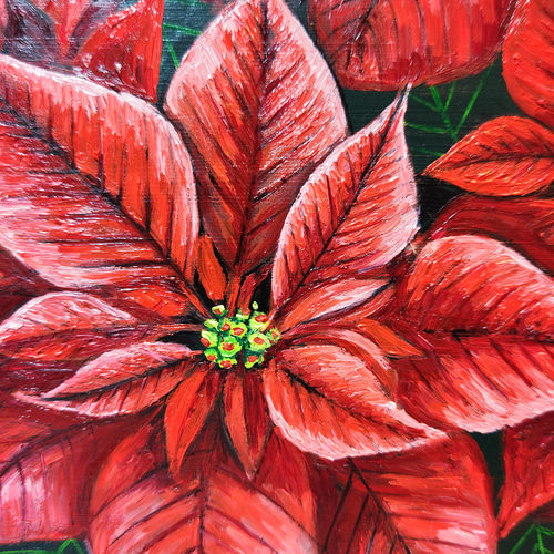 油絵 絵画 【赤いポインセチア】 絵画 HR 通販 14940066｜Creema