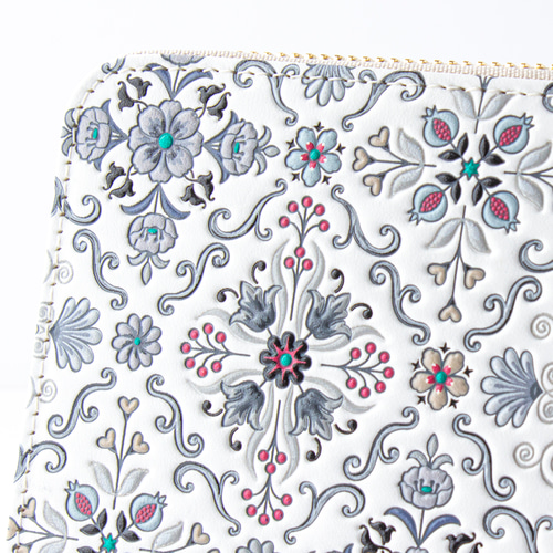 浅草文庫 ラウンド長財布 牛革/文庫革 大容量 オリエント柄/モノトーン