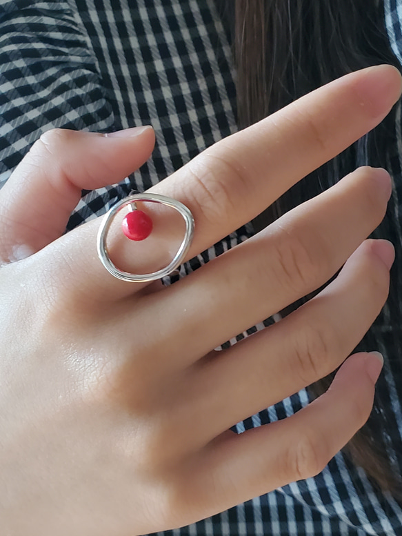 赤珊瑚SV925シルバーサークルリングRS-07、サンゴリング 指輪・リング