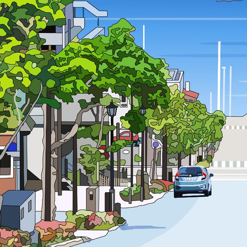 A3サイズ「函館八幡坂」ハクバ（ホワイト） 絵画 hiroma2 通販