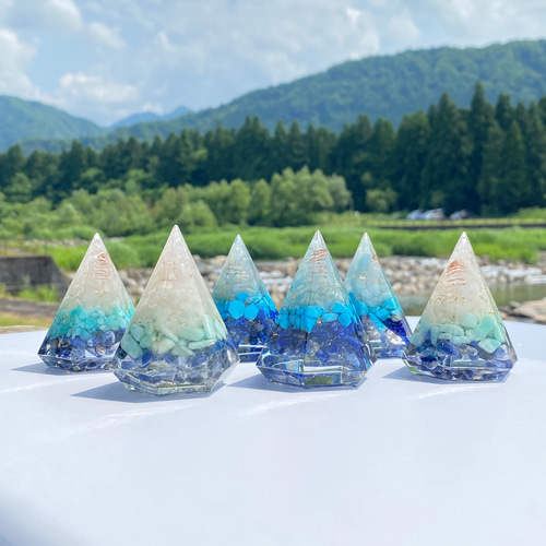 期間限定】《アクアマリン＆ターコイズ＆ラピスラズリ②》六角錐型