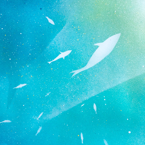 涼を感じる青】「上昇」原画 A3フレーム付き風景画 スプレーアート