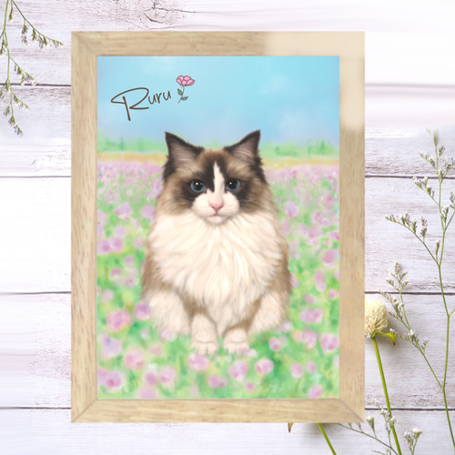 Kページ ペット似顔絵オーダーメイド 花畑アレンジ L版