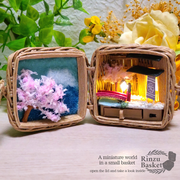 ミニチュア クラフトバンド 春 桜の置物 LEDライト付き その他