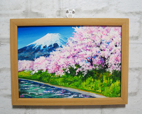 油絵 絵画 【桜並木と富士山】 絵画 HR 通販 15414867｜Creema