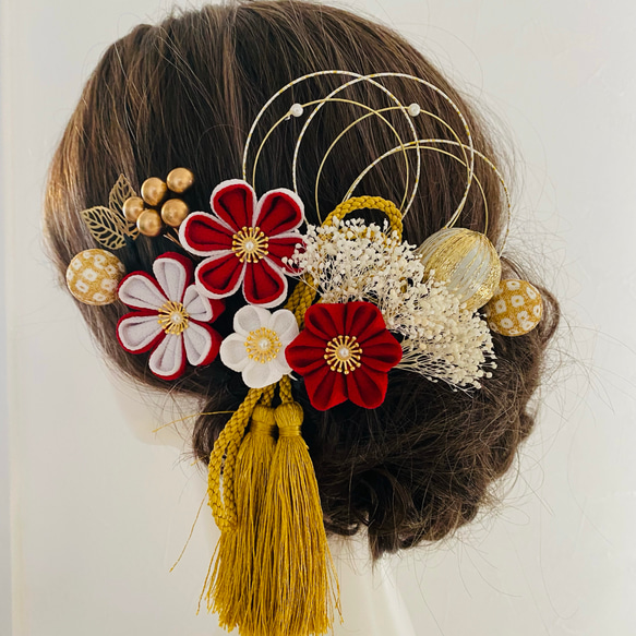 つまみ細工 髪飾り【深紅小花セット】卒業式 卒業式髪飾り 袴 水引き