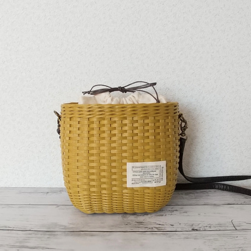 クラフトバンド＊かご＊ミニショルダー＊マスタード かごバッグ