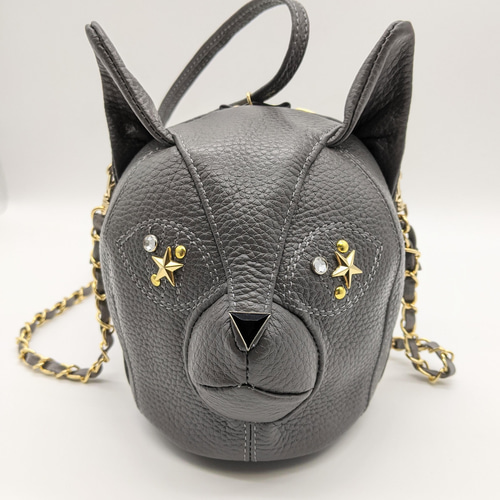 CHIGRACCI Ture-tette「猫おつむ」グレー 日本製リアルレザー 猫の頭型