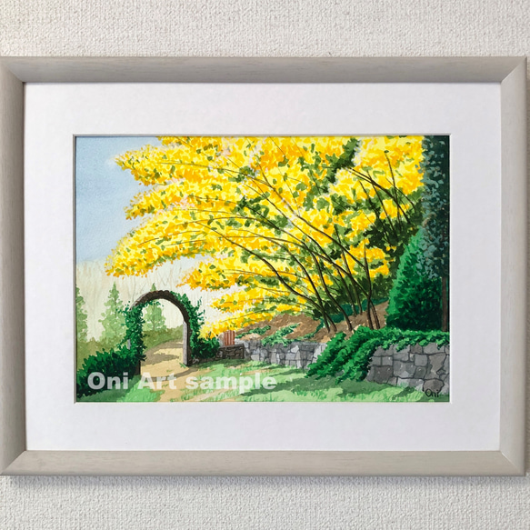 ミモザの小径」透明水彩画 原画 風景画 額縁付 F4サイズ 絵画 Oni 通販