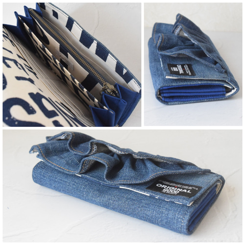 sold ont)デニムリメイク＊フリル＊長財布＊ジーンズリメイク 長財布