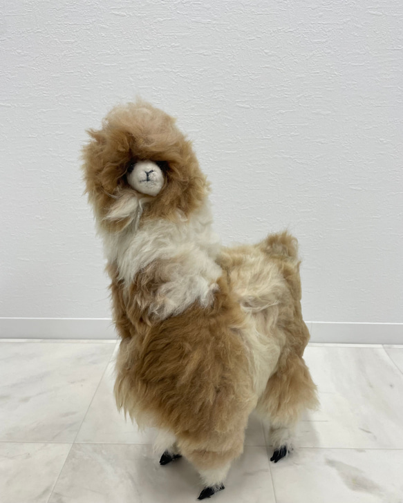 鬼可愛い】アルパカ ぬいぐるみ 置物 ホワイト ミックス 原毛