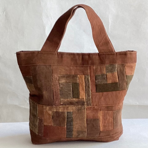 柿渋染めのパッチワークのトートバッグ (1) トートバッグ ひだまり