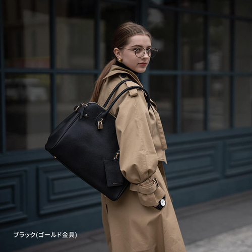 本革 トートバッグ 2way ビジネス A4 大容量 ゴールド金具 ブラック