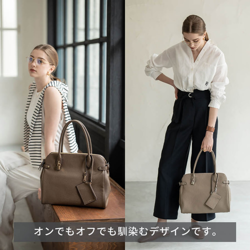 本革 トートバッグ 2way ビジネス A4 大容量 シルバー金具 ブラック