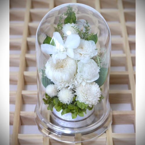 ホワイト仏花 白色 お供え 菊 四十九日 ドーム プリザーブドフラワー