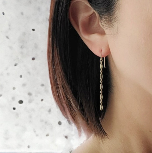 選べる長さ】14kgf シンプルデザインチェーンピアス/イヤリング 華奢