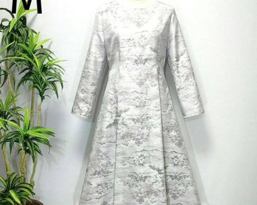 アンティーク白大島紬 着物リメイク ワンピース 花柄 2WAY A ライン