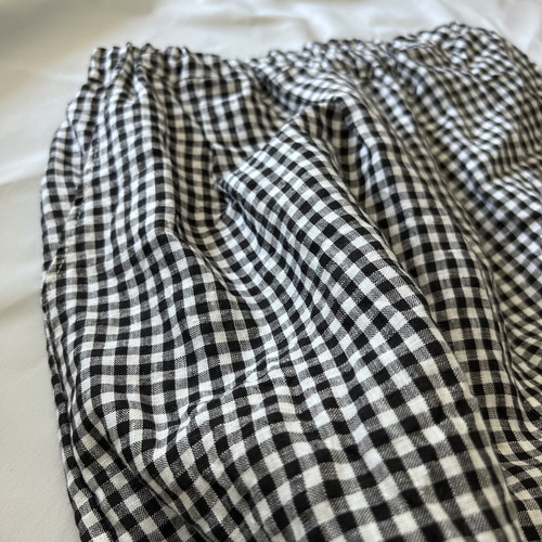 ギンガムチェック』リネンのタックワイドパンツ キュロット・ワイド