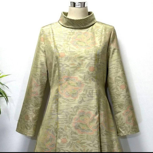 アンティーク大島紬 着物リメイク ワンピース 2WAY 花柄 Aライン