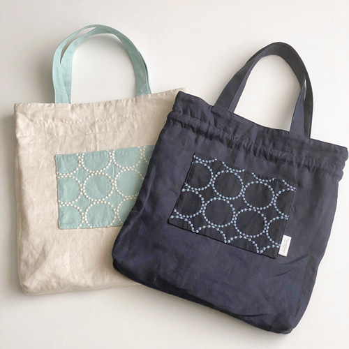 再販【ラスト1点のみ】持ち物によって形が変えらえる2way巾着バッグ