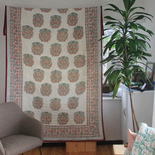限定1】ブロックプリントキルト（インド直輸入の手仕事）ソファー