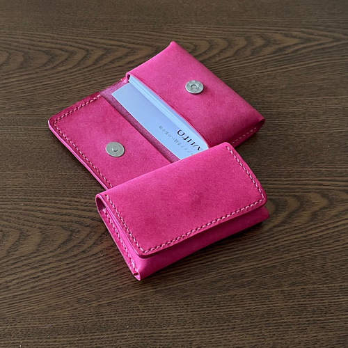 ヌメ革の名刺入れ カードケース ✨ピンク イタリアンレザー マルゴー