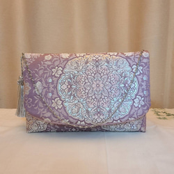 Creema SPRINGS 】秋色花紅葉模様シルク着物帯の2waysクラッチバッグ